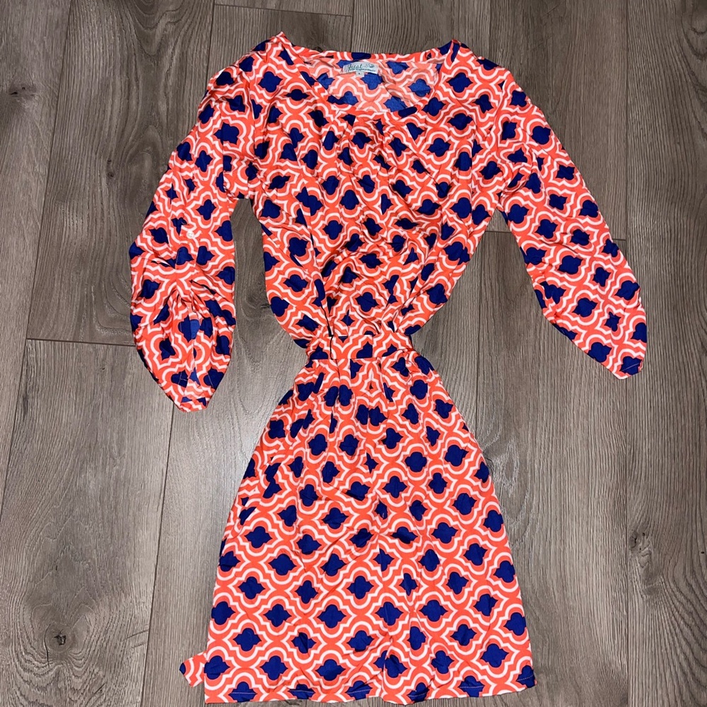Geometric Print Dress in Red and Blue